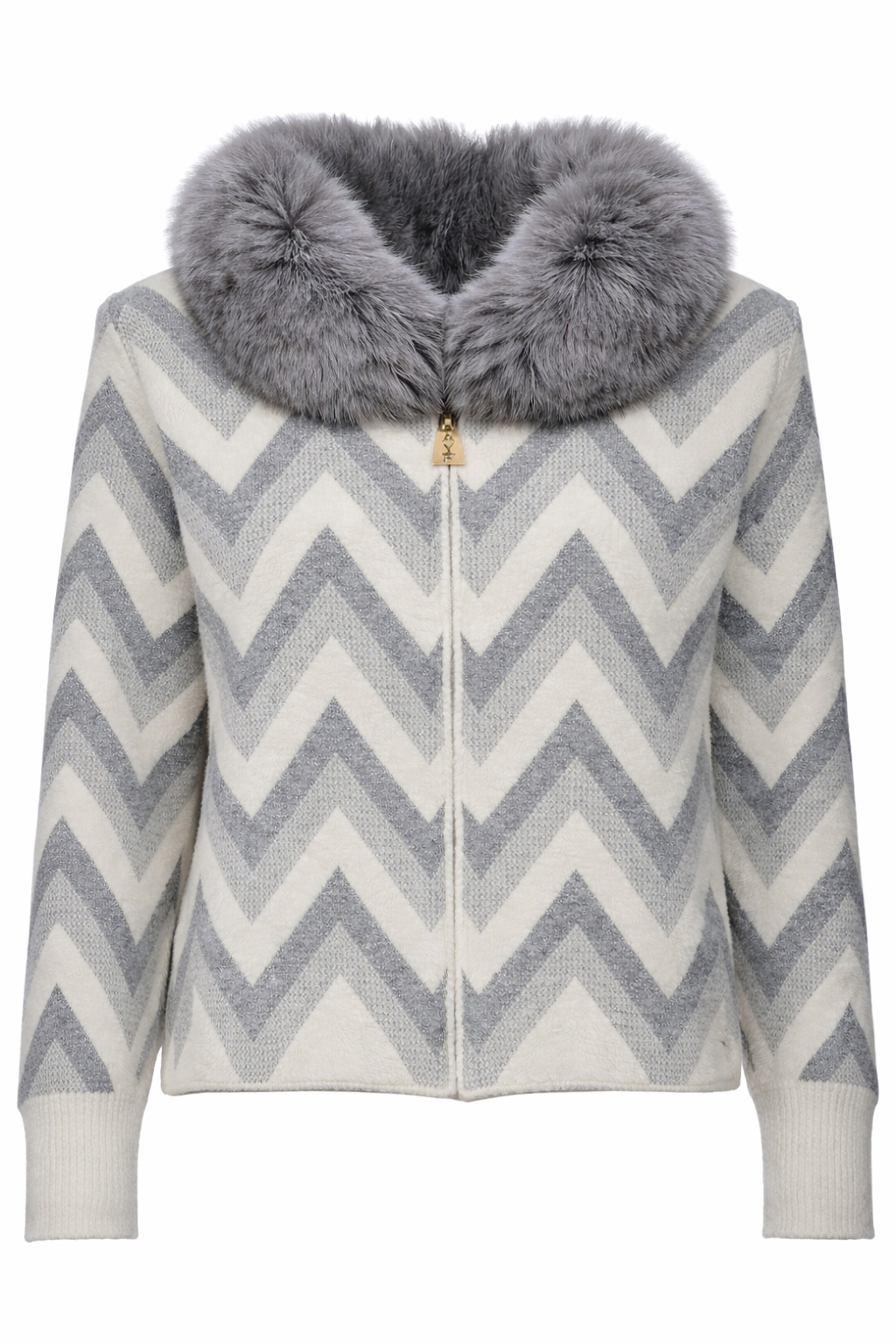 GIACCA COLLO PELLICCIA CHEVRON,3 TG,30%PL 60%NY 10%MF, MADE IN PRC           - GREY